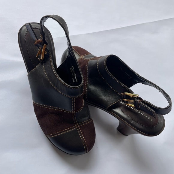 Tommy Hilfiger Patchwork Brown Suede Platform Mules (size 8) - Picture 3 of 6